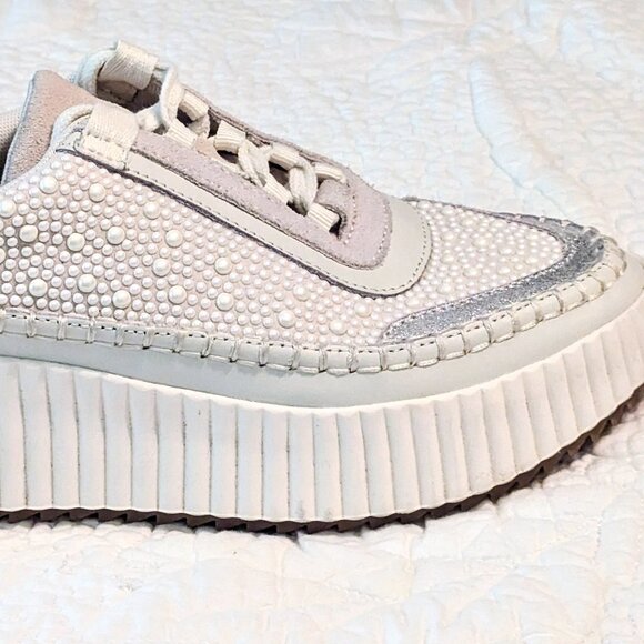 Dolce Vita Dolen Embellished Vanilla Pearl Platform Sneakers Size 8 NWOT - Picture 1 of 8
